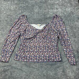 Boden Top Womens XXL Size 20/22 US Blue Red Floral Sweetheart Babydoll Boho NEW